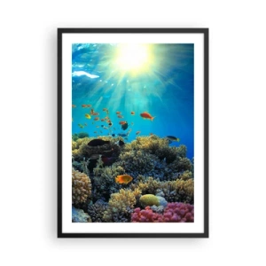 Póster en marco negro - Paisaje submarino con arrecife de coral y peces de colores. - 50x70cm - Tesoros submarinos - Decoración de pared moderna para salón y dormitorio ARTTOR