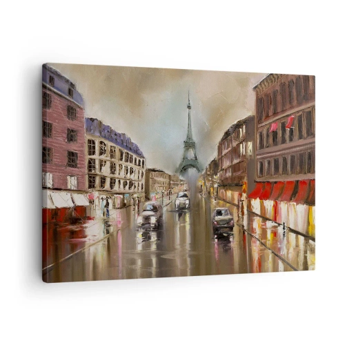 Cuadro sobre lienzo - Impresión de Imagen - Paisaje urbano nocturno de París con vistas a la Torre Eiffel - 70x50cm - Solo ella importa - Decoración de pared moderna para salón y dormitorio ARTTOR