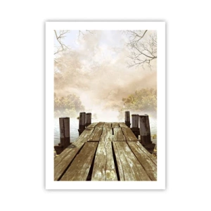 Póster - Un viejo muelle de madera sobre un lago en un entorno brumoso. - 50x70cm - La leve tristeza del otoño - Decoración de pared moderna para salón y dormitorio ARTTOR