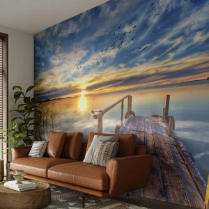 Fotomural Standard Eco - El viento se va a descansar - Paisaje, Lago, Puente de madera - 250x175 cm
