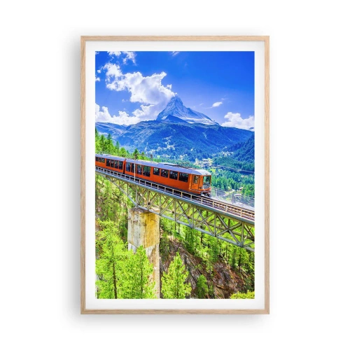 Póster en marco roble claro - Ferrocarril a los Alpes - 61x91 cm