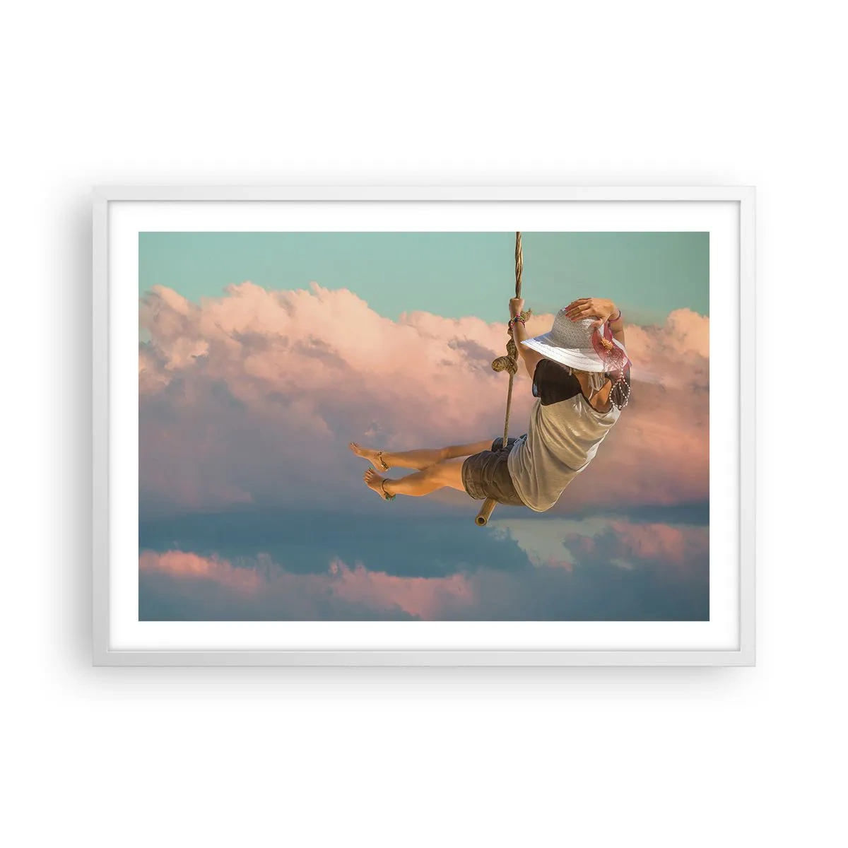 Póster en marco blanco - Jugando en las nubes - 70x50 cm