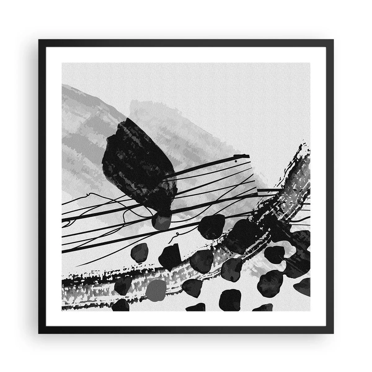 Póster en marco negro - Abstracción orgánica en blanco y negro - 60x60 cm