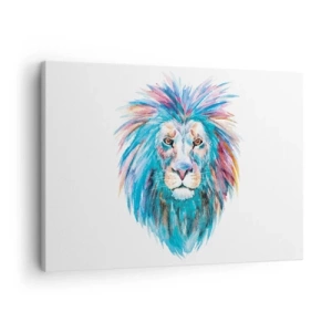 Cuadro sobre lienzo - Impresión de Imagen - Retrato en acuarela de un león en colores vivos. - 70x50cm - Aura electrizante - Decoración de pared moderna para salón y dormitorio ARTTOR
