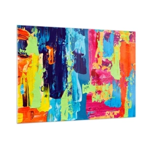 Cuadro sobre vidrio - Impresiones sobre Vidrio - Una ilustración de una pintura abstracta en colores intensos. - 100x70cm - ¡La vida es hermosa! - Decoración de pared moderna para salón y dormitorio ARTTOR