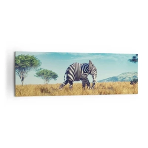 Cuadro sobre lienzo - Impresión de Imagen - Cebra en un paisaje africano - 160x50cm - El gris ya no está de moda - Decoración de pared moderna para salón y dormitorio ARTTOR