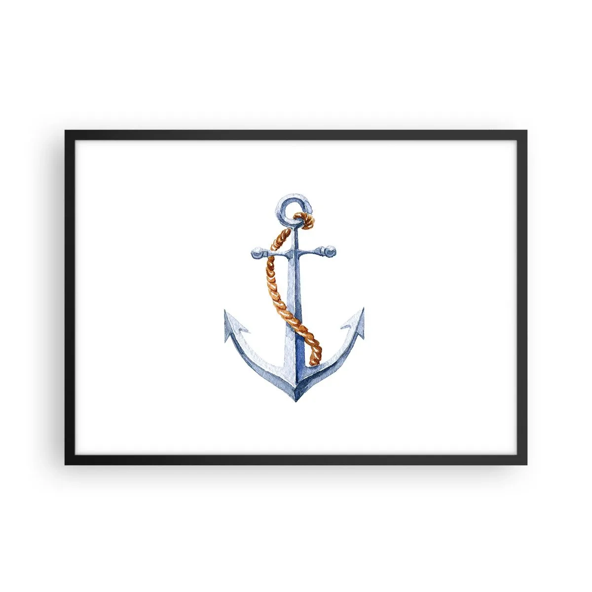 Póster en marco negro - Ancla con cuerda en estilo acuarela - 70x50cm - ¡Ah, aventura! - Decoración de pared moderna para salón y dormitorio ARTTOR
