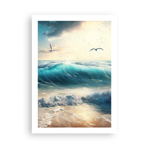 Póster - Olas turquesas rompiendo en la orilla - 50x70cm - La brisa solo para ti - Decoración de pared moderna para salón y dormitorio ARTTOR
