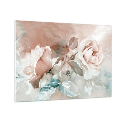 Cuadro sobre vidrio - Impresiones sobre Vidrio - Delicadas rosas de acuarela pastel sobre un fondo claro. - 70x50cm - El espíritu del romanticismo - Decoración de pared moderna para salón y dormitorio ARTTOR