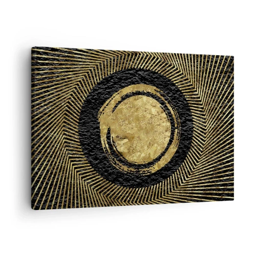 Cuadro sobre lienzo - Impresión de Imagen - Composición geométrica en negro y dorado con rayos. - 70x50cm - Composición glamour - Decoración de pared moderna para salón y dormitorio ARTTOR