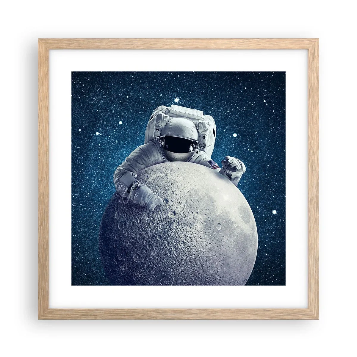 Póster en marco roble claro - Bromista espacial - 40x40 cm