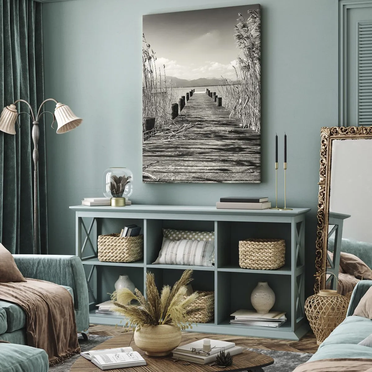 Cuadro sobre lienzo - Impresión de Imagen - En la quietud de los juncos - 55x100 cm