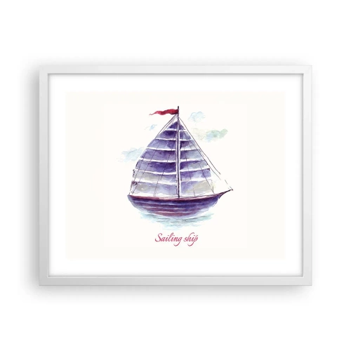 Póster en marco blanco - Velas izadas y aguas tranquilas - 50x40 cm