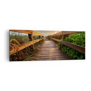 Cuadro sobre lienzo - Impresión de Imagen - Muelle de madera que conduce a la playa al atardecer - 140x50cm - Y directamente a la orilla - Decoración de pared moderna para salón y dormitorio ARTTOR