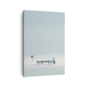 Cuadro sobre lienzo - Impresión de Imagen - Una persona sentada en un banco en un paisaje minimalista. - 70x100cm - Sí, estoy esperando - Decoración de pared moderna para salón y dormitorio ARTTOR