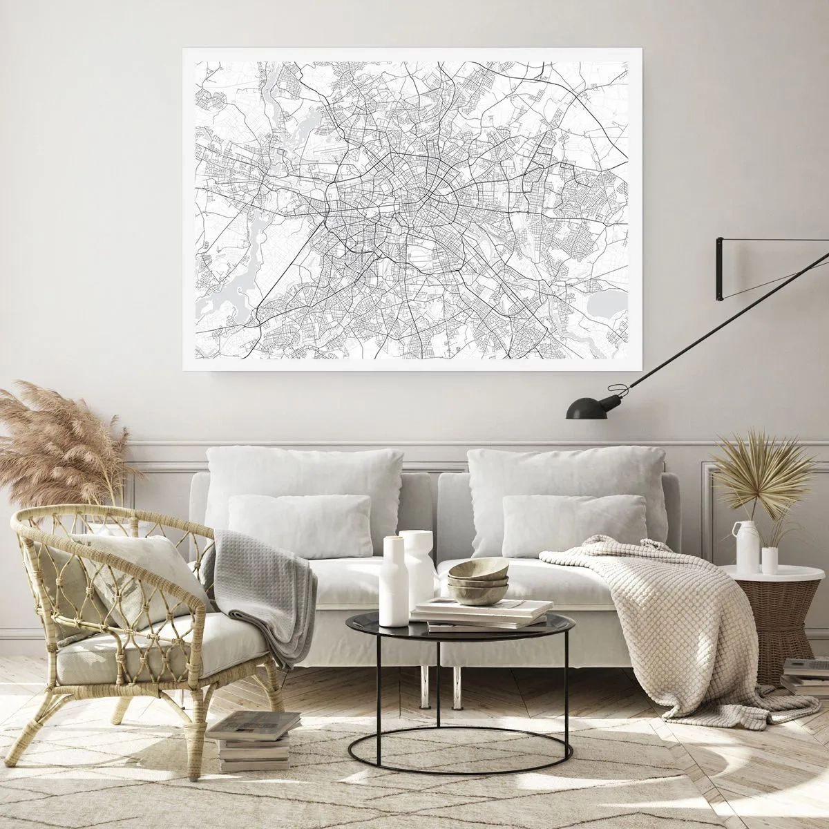 Póster - Mapa detallado de la ciudad en blanco y negro - 100x70cm - Flor de Berlín - Decoración de pared moderna para salón y dormitorio ARTTOR