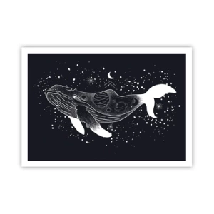 Póster - Una ilustración gráfica de una ballena en estilo espacial. - 100x70cm - En el océano del universo - Decoración de pared moderna para salón y dormitorio ARTTOR