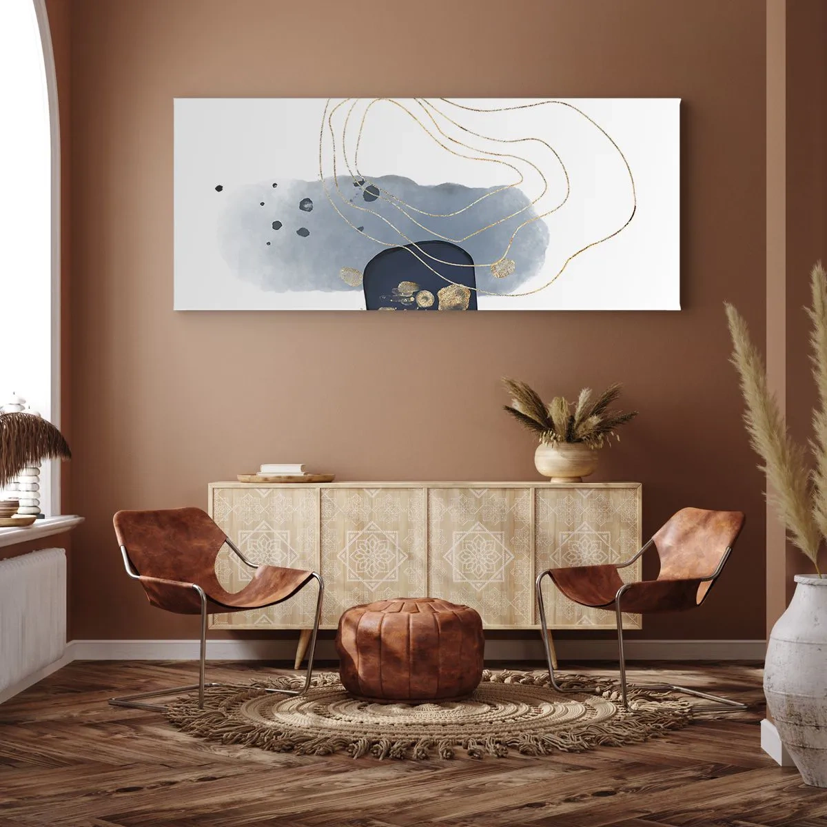 Cuadro sobre lienzo - Impresión de Imagen - Fantasía azul y oro - 90x30 cm