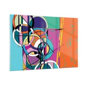 Cuadro sobre vidrio - Impresiones sobre Vidrio - Abstracción colorida con formas geométricas y círculos. - 100x70cm - Círculo sobre círculo - Decoración de pared moderna para salón y dormitorio ARTTOR