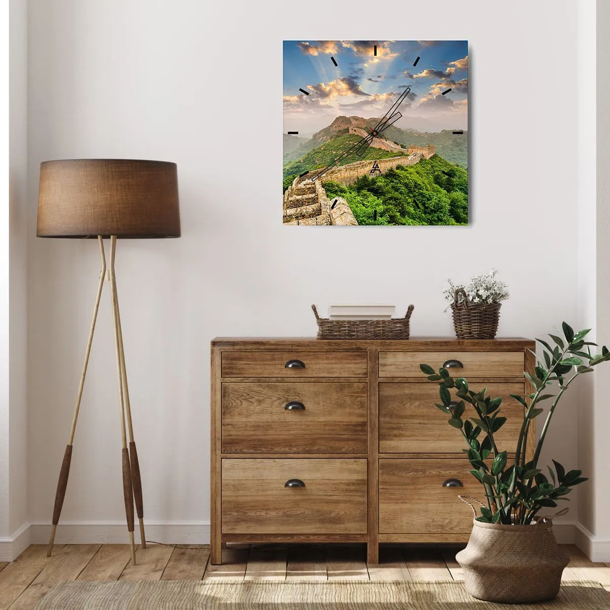 Reloj de pared - Reloj de vidrio - La Gran Muralla China iluminada por la luz del sol en un paisaje pintoresco. - 30x30cm - Grandeza duradera - Decoración de pared moderna para salón y dormitorio ARTTOR