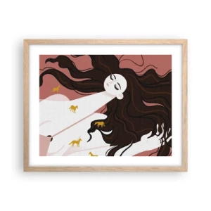 Póster en marco roble claro - Sueño de caballos dorados - 50x40 cm