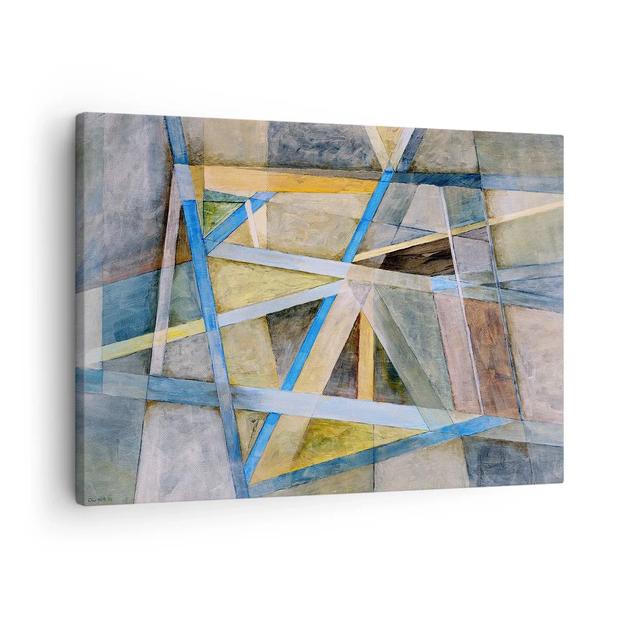 Cuadro sobre lienzo - Impresión de Imagen - Composición geométrica con líneas claras y azules. - 70x50cm - ¿Recto o inclinado? - Decoración de pared moderna para salón y dormitorio ARTTOR