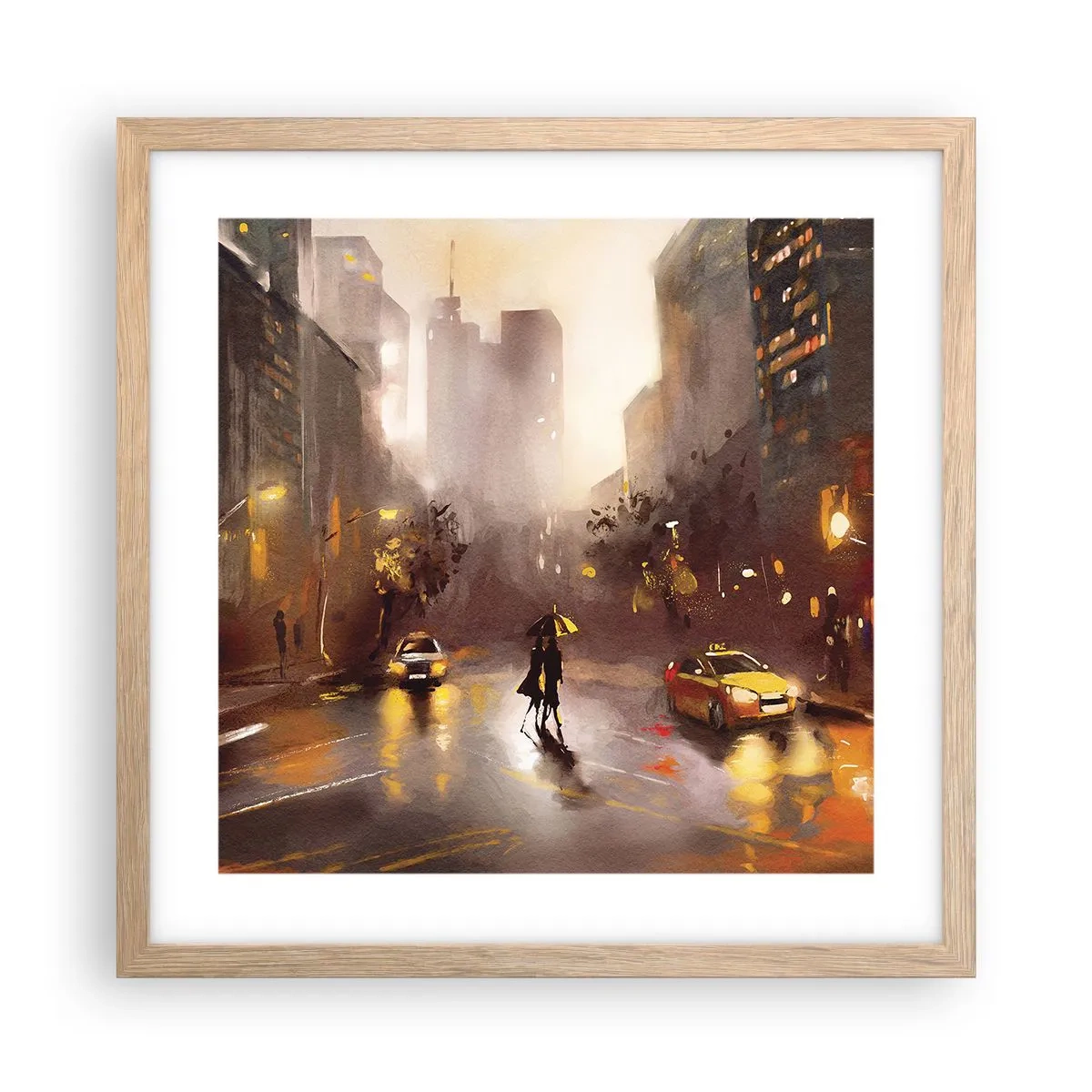Póster en marco roble claro - En las luces de Nueva York - 40x40 cm