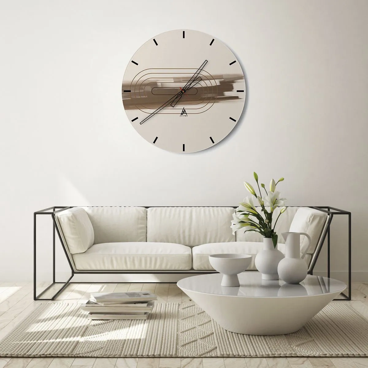 Reloj de pared - Reloj de vidrio - Un patrón minimalista con líneas y fondo beige. - 30x30cm - Un soplo de gris - Decoración de pared moderna para salón, cocina y dormitorio ARTTOR