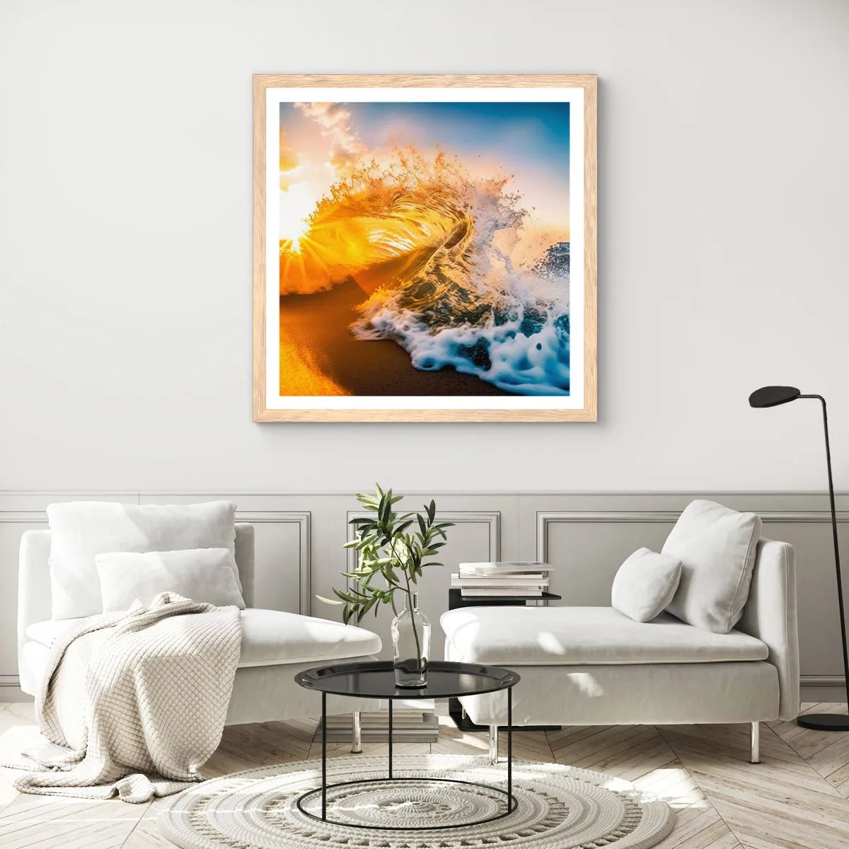 Póster en marco roble claro - Jugando en la arena - 40x40 cm