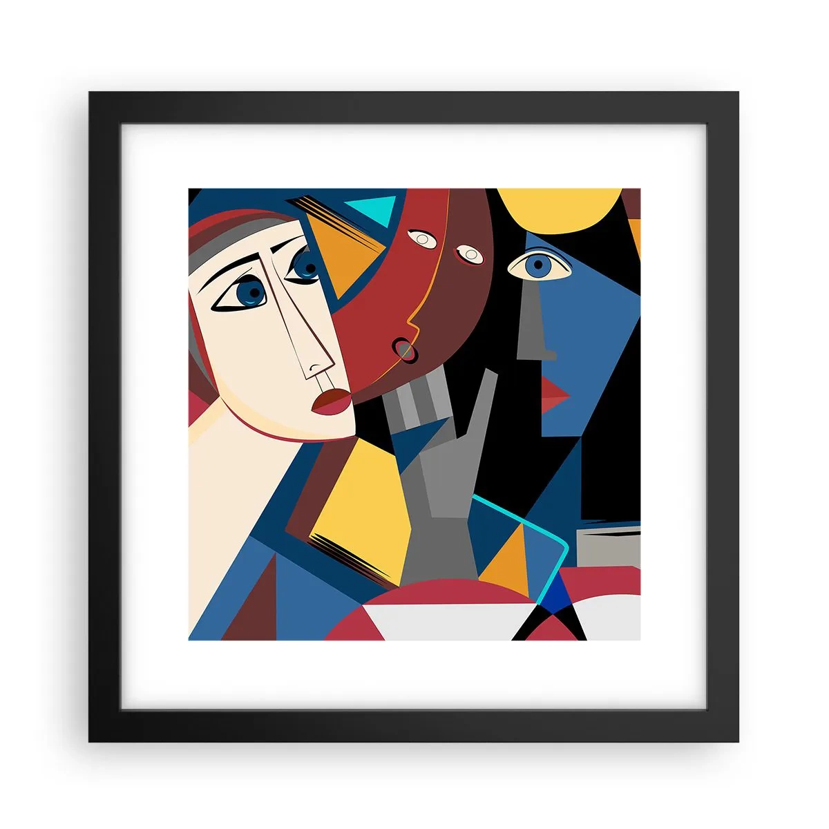 Póster en marco negro - Conversación cubista - 30x30 cm