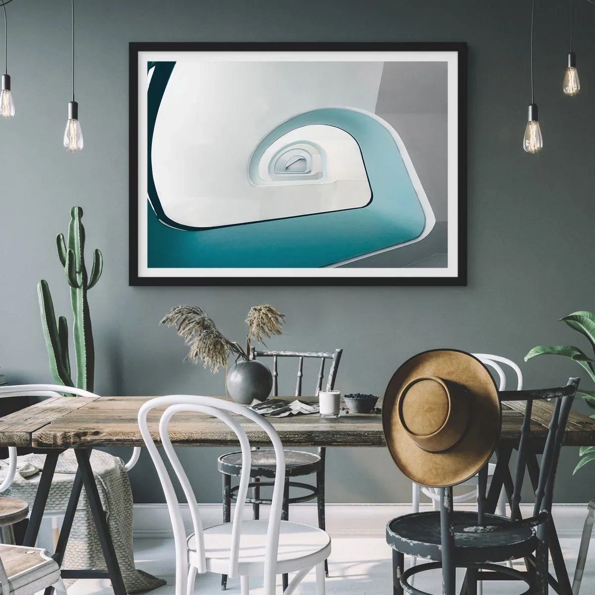 Póster en marco negro - Espiral del río azul - 91x61 cm