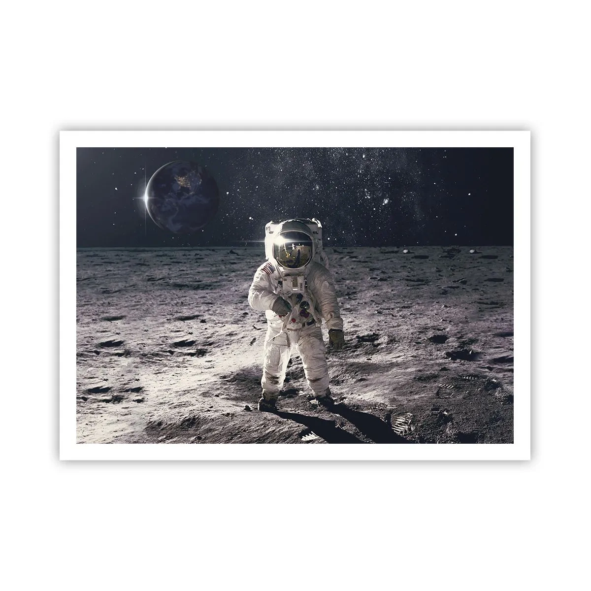 Póster - Astronauta en la superficie de la Luna con la Tierra al fondo - 100x70cm - Saludos desde la Luna - Decoración de pared moderna para salón y dormitorio ARTTOR