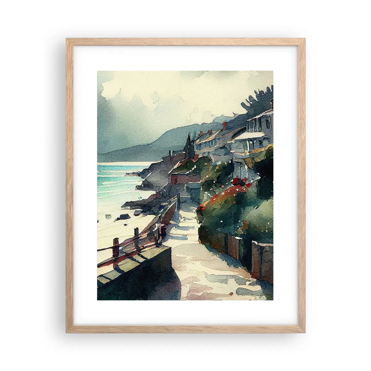 Póster en marco roble claro - Ciudad mediterránea - 40x50 cm
