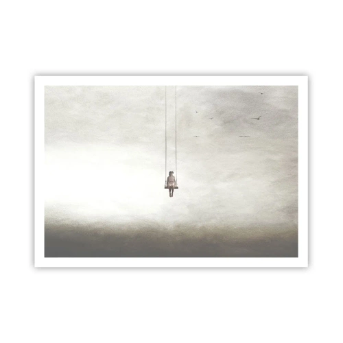 Póster - Una figura en un columpio suspendida en el espacio. - 100x70cm - El niño que llevamos dentro - Decoración de pared moderna para salón y dormitorio ARTTOR