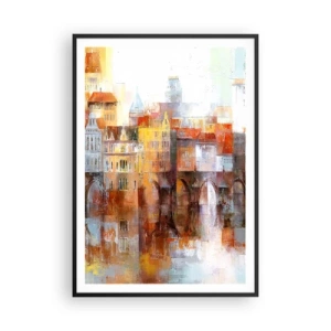 Póster en marco negro - Puente y ciudad - 70x100 cm