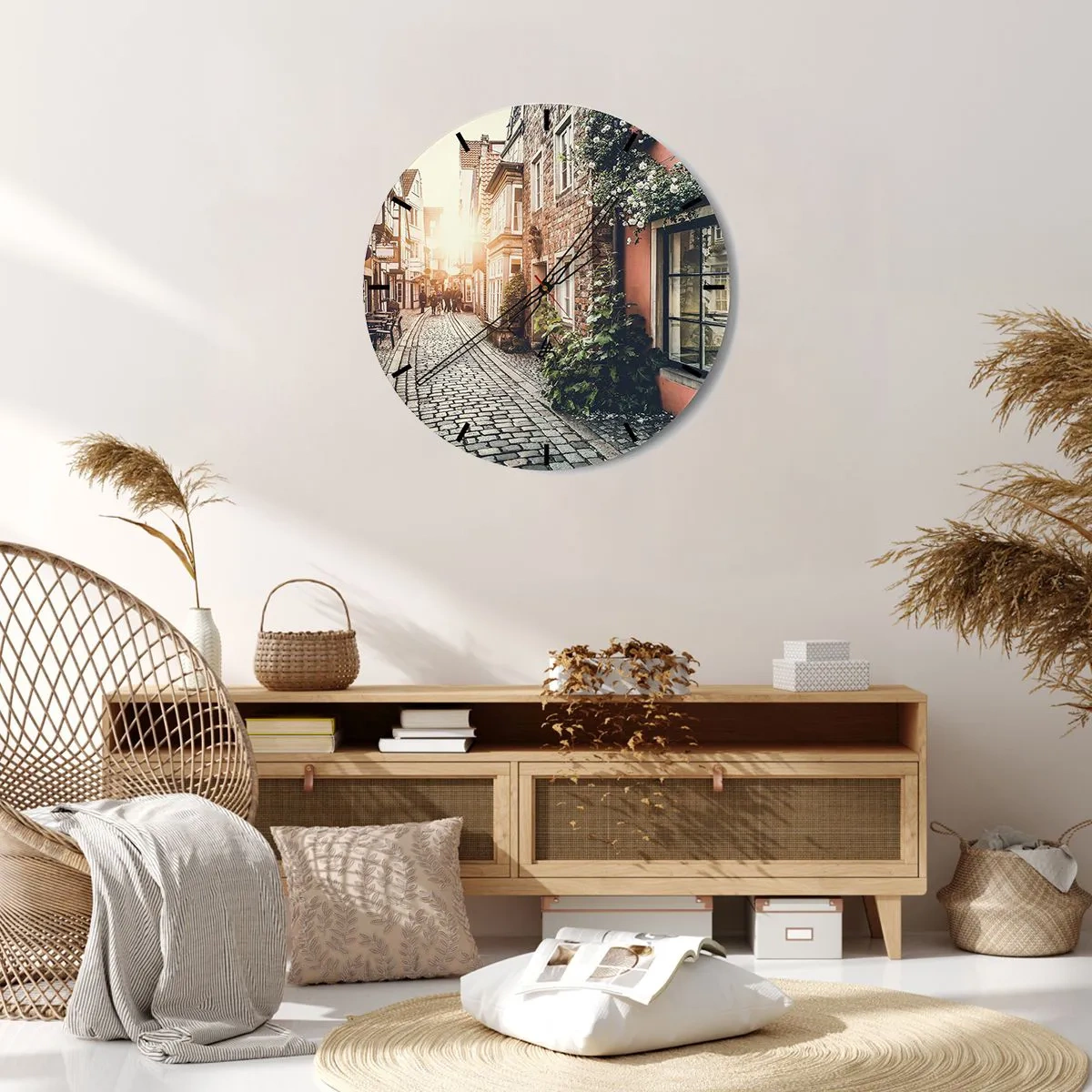 Reloj de pared - Reloj de vidrio - El callejón de las rosas - 40x40 cm