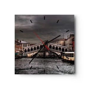 Reloj de pared - Reloj de vidrio - Puente de Rialto en Venecia sobre el Gran Canal, arquitectura clásica. - 30x30cm - Promesa de una velada veneciana - Decoración de pared moderna para salón y dormitorio ARTTOR