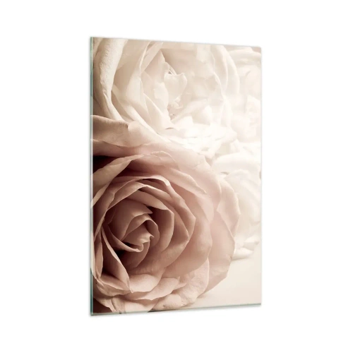 Cuadro sobre vidrio - Impresiones sobre Vidrio - Delicadas rosas en tonos pastel beige. - 80x120cm - En el corazón de una rosa - Decoración de pared moderna para salón y dormitorio ARTTOR