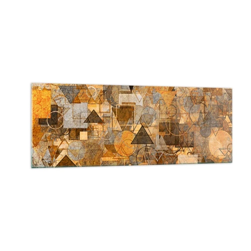 Cuadro sobre vidrio - Impresiones sobre Vidrio - Patrones geométricos abstractos en tonos dorados - 140x50cm - El mundo en formas - Decoración de pared moderna para salón y dormitorio ARTTOR