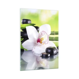 Cuadro sobre vidrio - Impresiones sobre Vidrio - Orquídea, piedras y bambú en una armoniosa composición de spa. - 80x120cm - Frescura - Decoración de pared moderna para salón y dormitorio ARTTOR
