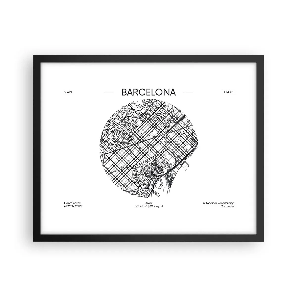 Póster en marco negro - Anatomía de Barcelona - 50x40 cm