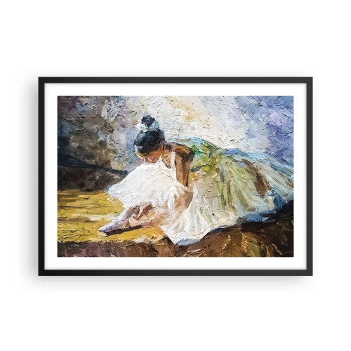 Póster en marco negro - Una bailarina con un vestido blanco de estilo pictórico sobre un fondo impresionista. - 70x50cm - De un cuadro de Degas - Decoración de pared moderna para salón y dormitorio ARTTOR