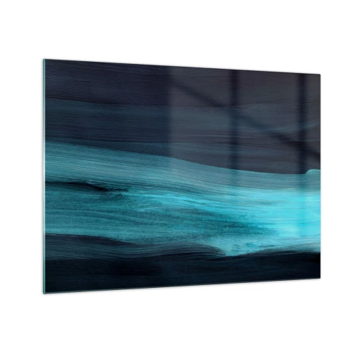 Cuadro sobre vidrio - Impresiones sobre Vidrio - Onda abstracta en tonos turquesa y azul marino. - 70x50cm - Nadar con la corriente - Decoración de pared moderna para salón y dormitorio ARTTOR