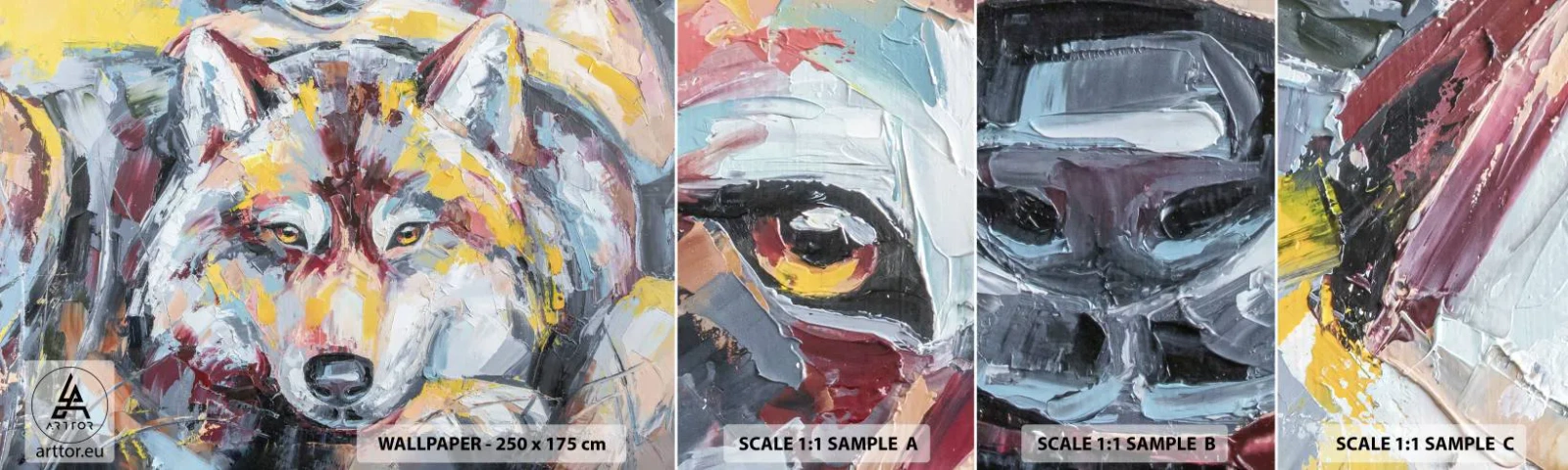 Muestra De Fotomural Standard Eco - Pinceladas de lobo - Abstracción, Lobo, Cuadro - 100x30 cm