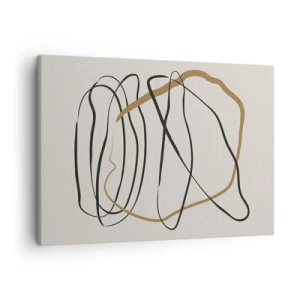 Cuadro sobre lienzo - Impresión de Imagen - Líneas artísticas en negro y dorado sobre un fondo claro. - 70x50cm - Composición: danza lineal - Decoración de pared moderna para salón y dormitorio ARTTOR