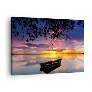 Cuadro sobre lienzo - Impresión de Imagen - Un barco en aguas tranquilas al atardecer. - 70x50cm - Un cielo de ensueño - Decoración de pared moderna para salón y dormitorio ARTTOR