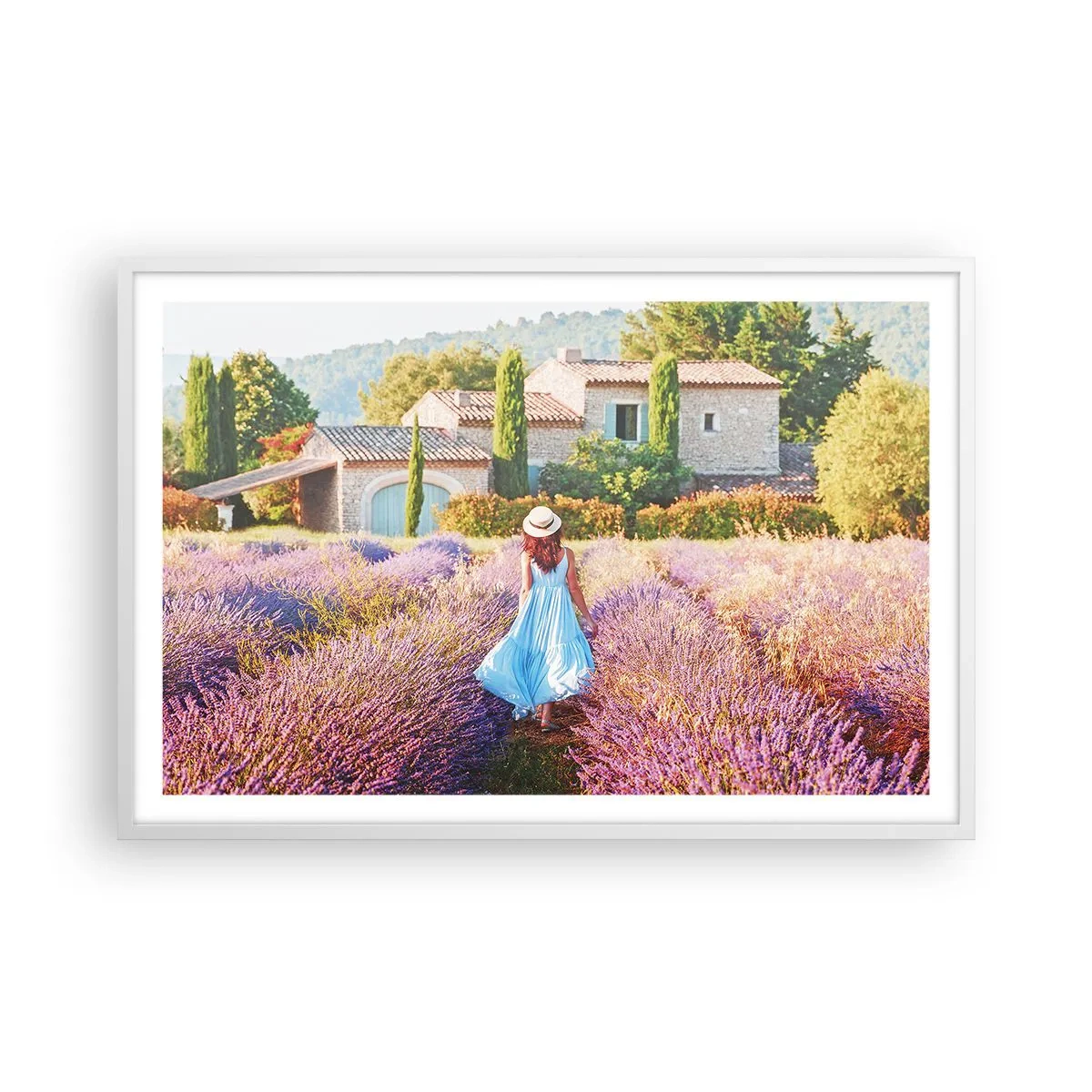 Póster en marco blanco - La chica de la lavanda - 91x61 cm