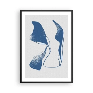 Póster en marco negro - Formas abstractas en tonos azules sobre un fondo claro. - 50x70cm - Abstracción con alas - Decoración de pared moderna para salón y dormitorio ARTTOR