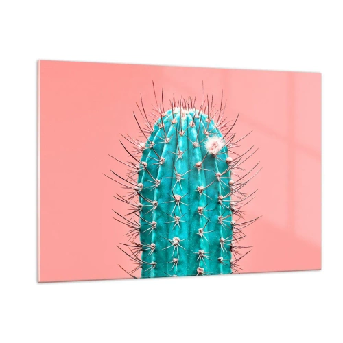 Cuadro sobre vidrio - Impresiones sobre Vidrio - Cactus verde con espinas sobre un fondo rosa - 120x80cm - Se mira, pero no se toca - Decoración de pared moderna para salón y dormitorio ARTTOR