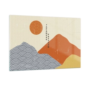Cuadro sobre vidrio - Impresiones sobre Vidrio - Gráficos con patrones japoneses de montañas y sol. - 120x80cm - En el espíritu japonés - Decoración de pared moderna para salón y dormitorio ARTTOR